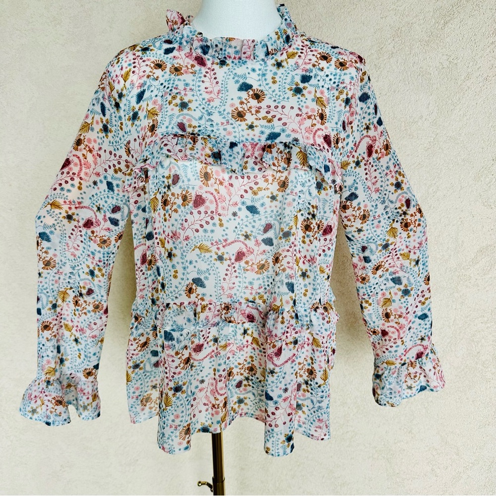 Sundance Long Sleeve Ruffle Floral Blouse